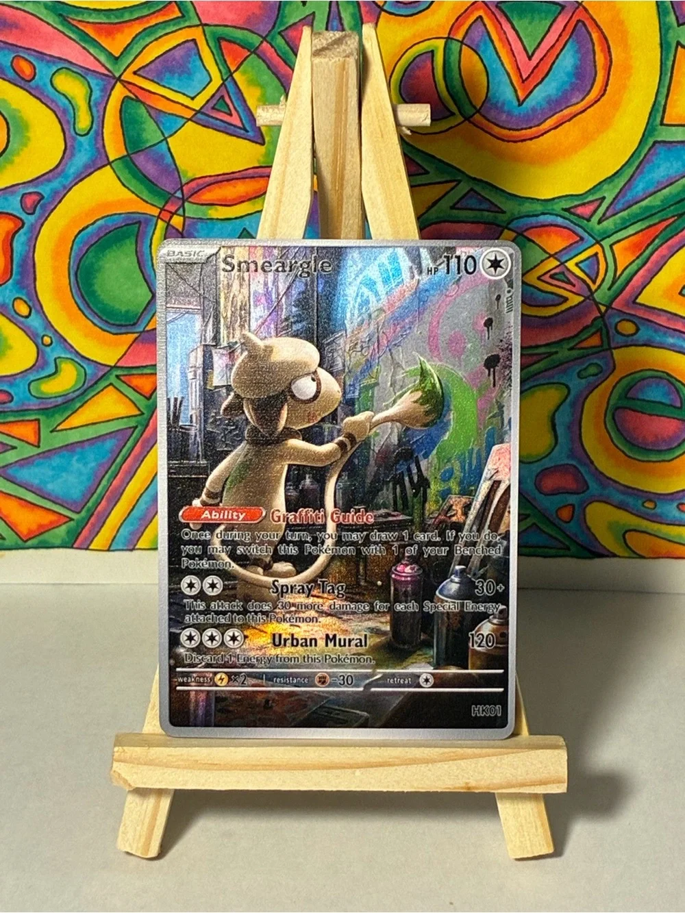 Smeargle Rare Holo Texture Fan Art Card Colorful Graffiti Painting Neon Style